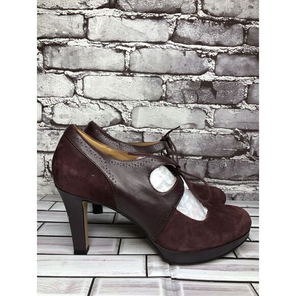 Clarks Artisan Purple Suede Leather Lace Up MaryJane Heels Women’s Sz 9M US/40EU - Picture 1 of 16